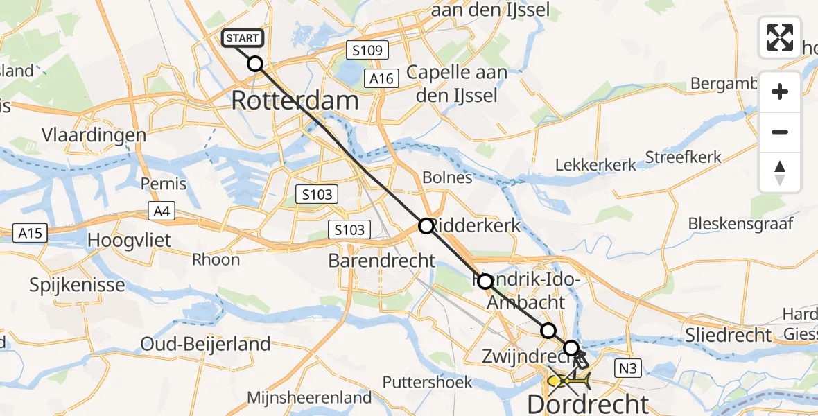 Routekaart van de vlucht: Lifeliner 2 naar Dordrecht, Ypenburgstraat