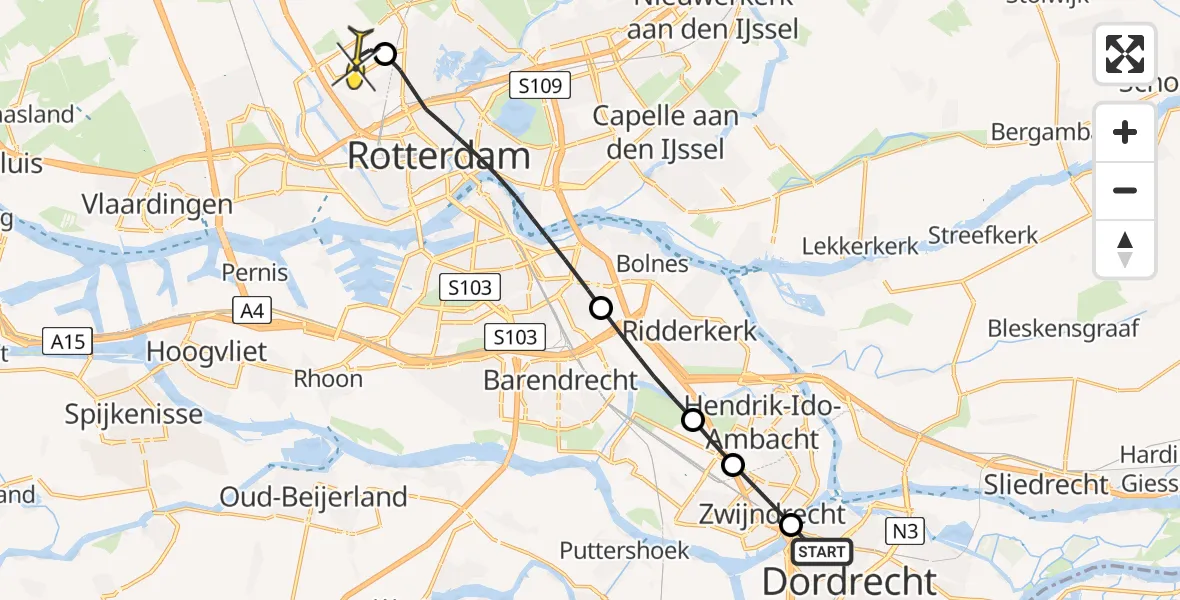 Routekaart van de vlucht: Lifeliner 2 naar Rotterdam The Hague Airport, Scheepmakerij
