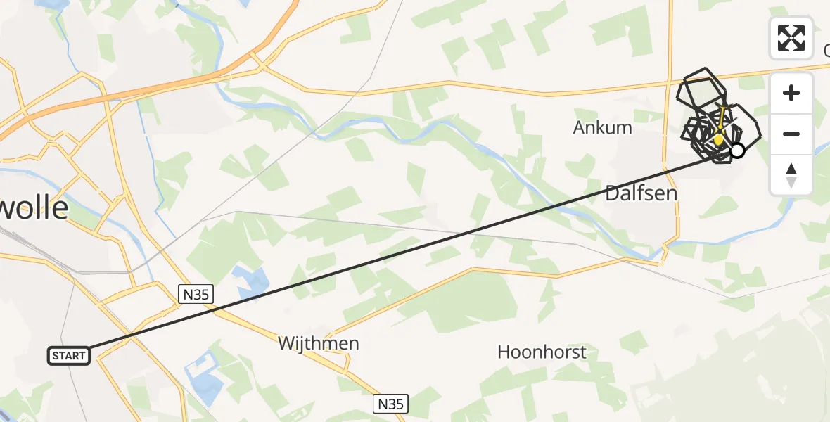 Routekaart van de vlucht: Politieheli naar Dalfsen, Oosterdalfsersteeg