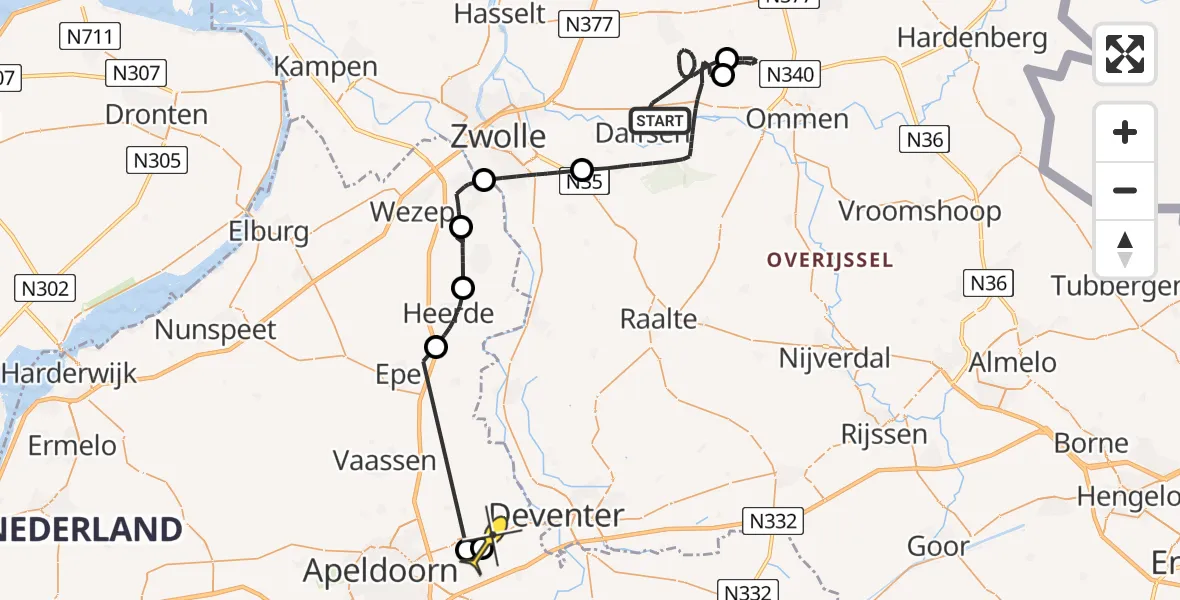 Routekaart van de vlucht: Politieheli naar Twello, Koesteeg