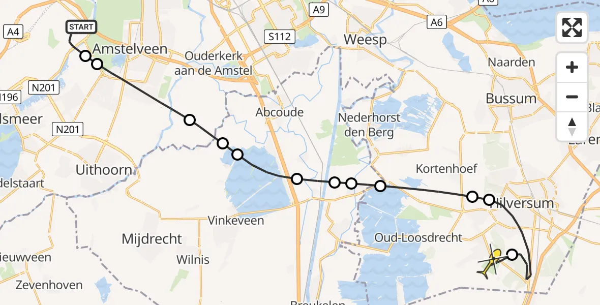 Routekaart van de vlucht: Politieheli naar Vliegveld Hilversum, Westerkimweg