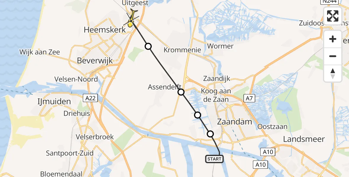 Routekaart van de vlucht: Lifeliner 1 naar Uitgeest, Grote Tocht