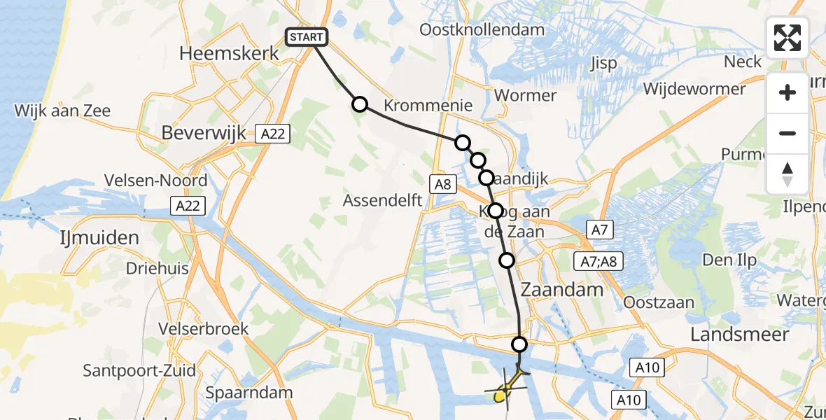 Routekaart van de vlucht: Lifeliner 1 naar Amsterdam Heliport, Slikheining