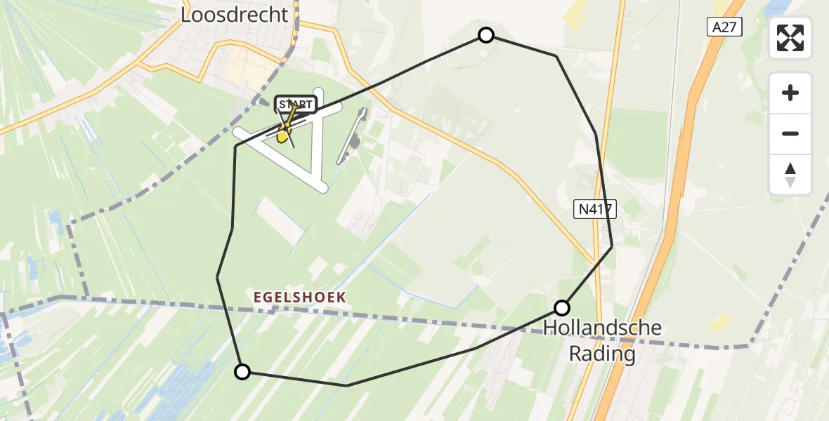 Routekaart van de vlucht: Politieheli naar Vliegveld Hilversum, Rading