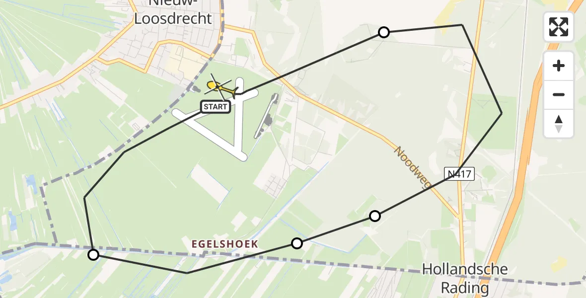 Routekaart van de vlucht: Politieheli naar Vliegveld Hilversum, Rading