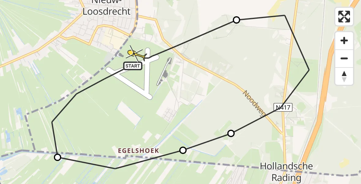 Routekaart van de vlucht: Politiehelikopter naar Vliegveld Hilversum, Rading