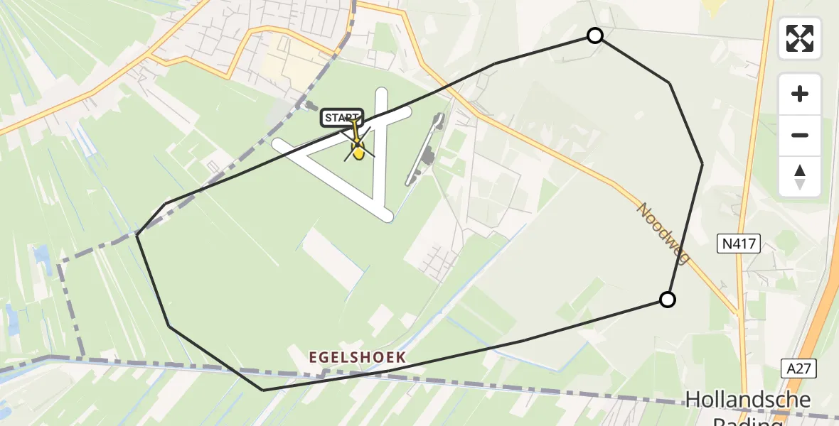 Routekaart van de vlucht: Politieheli naar Vliegveld Hilversum, Rading