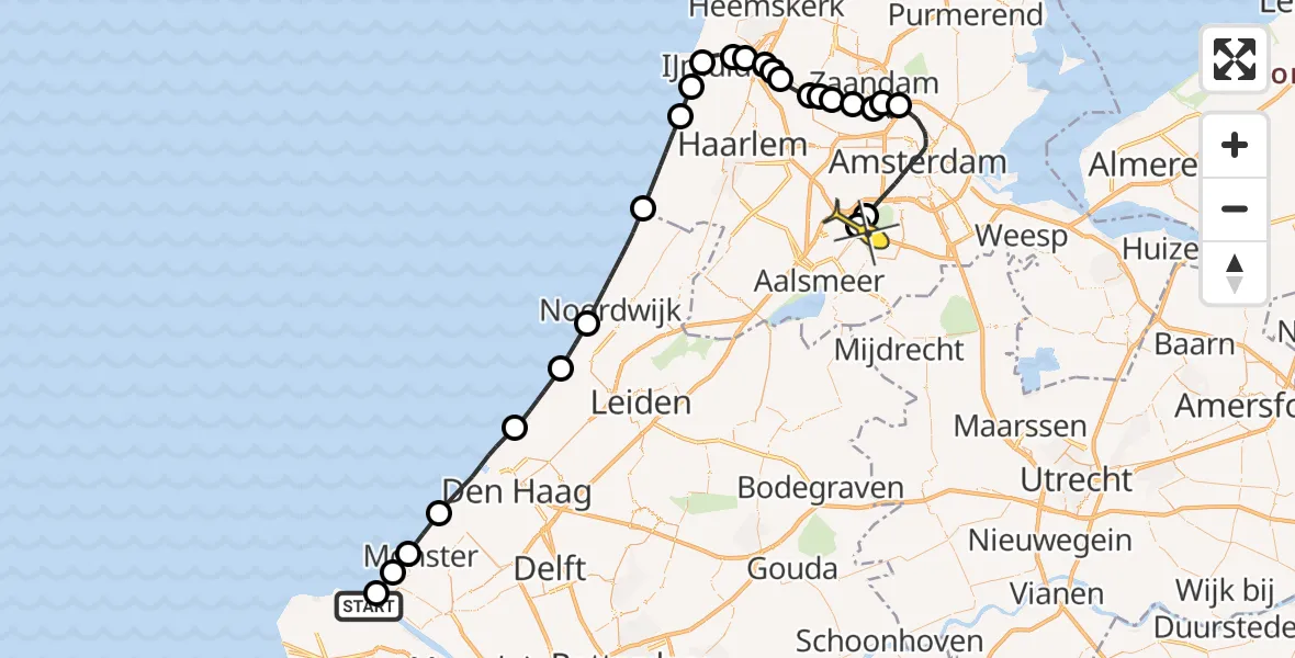 Routekaart van de vlucht: Politieheli naar Schiphol, Zeekant