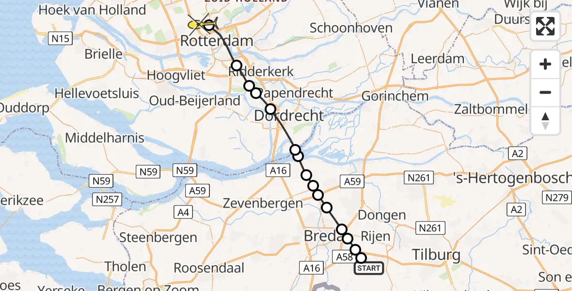 Routekaart van de vlucht: Lifeliner 2 naar Rotterdam The Hague Airport, Bredasedijk