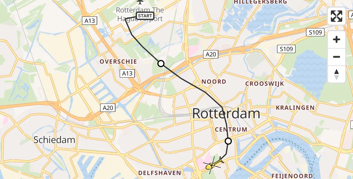 Routekaart van de vlucht: Lifeliner 2 naar Erasmus MC, Ypenburgstraat