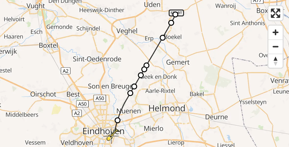 Routekaart van de vlucht: Lifeliner 3 naar Eindhoven, Heikantstraat
