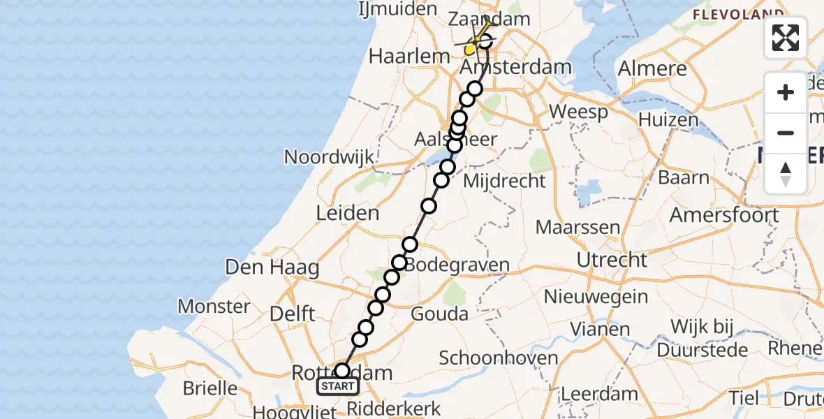 Routekaart van de vlucht: Lifeliner 1 naar Amsterdam Heliport, Nieuwe Binnenweg