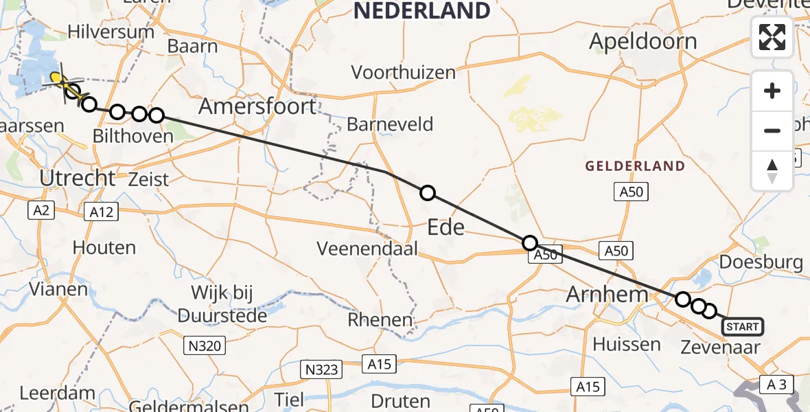 Routekaart van de vlucht: Politieheli naar Tienhoven, Foxheuvelstraat