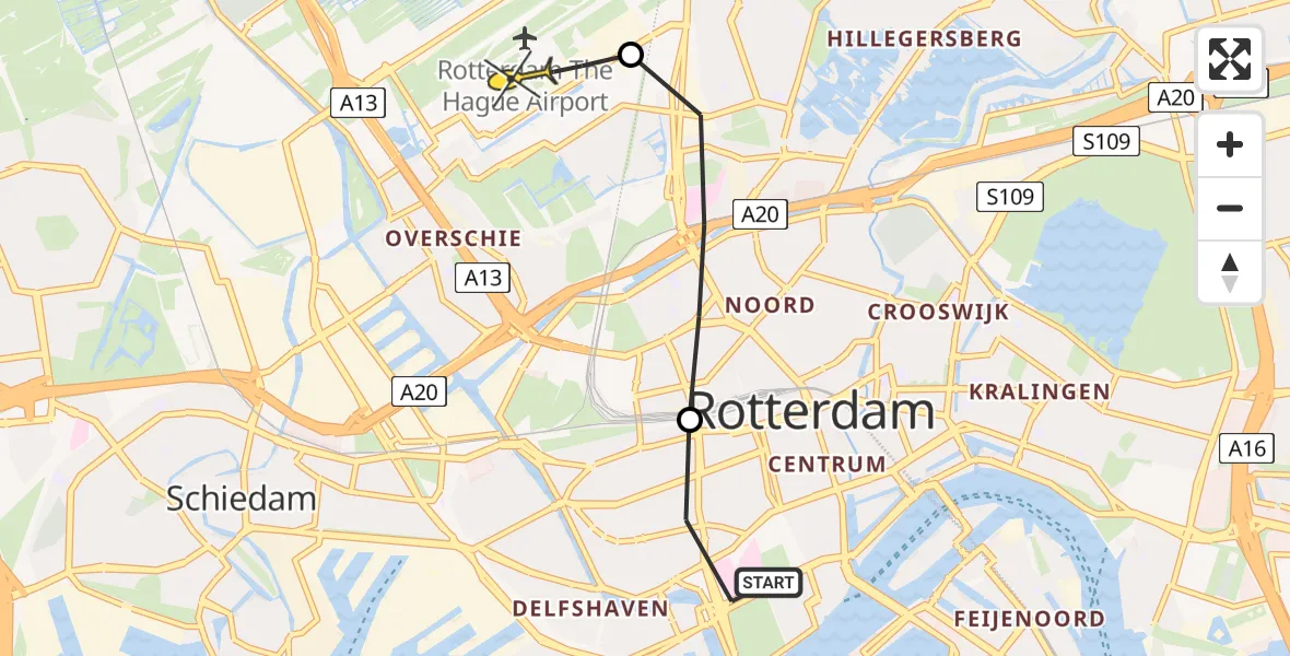 Routekaart van de vlucht: Lifeliner 2 naar Rotterdam The Hague Airport, Schietbaanlaan