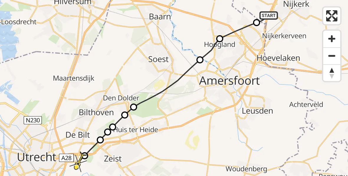 Routekaart van de vlucht: Lifeliner 3 naar Universitair Medisch Centrum Utrecht, Palissaden