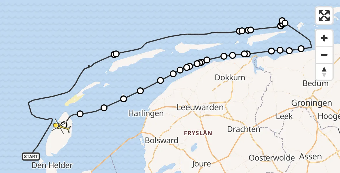 Routekaart van de vlucht: Politieheli naar Texel International Airport, Postweg