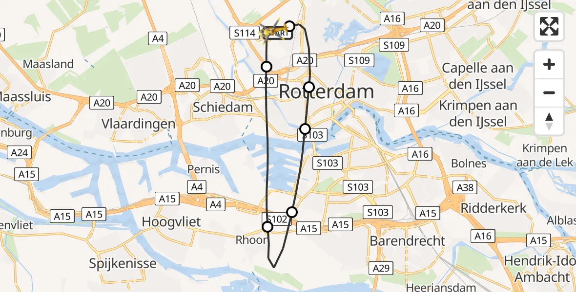 Vluchtroute Traumahelikopter Rotterdam The Hague Airport - Rotterdam The Hague Airport, 28 maart 2024, 15:18