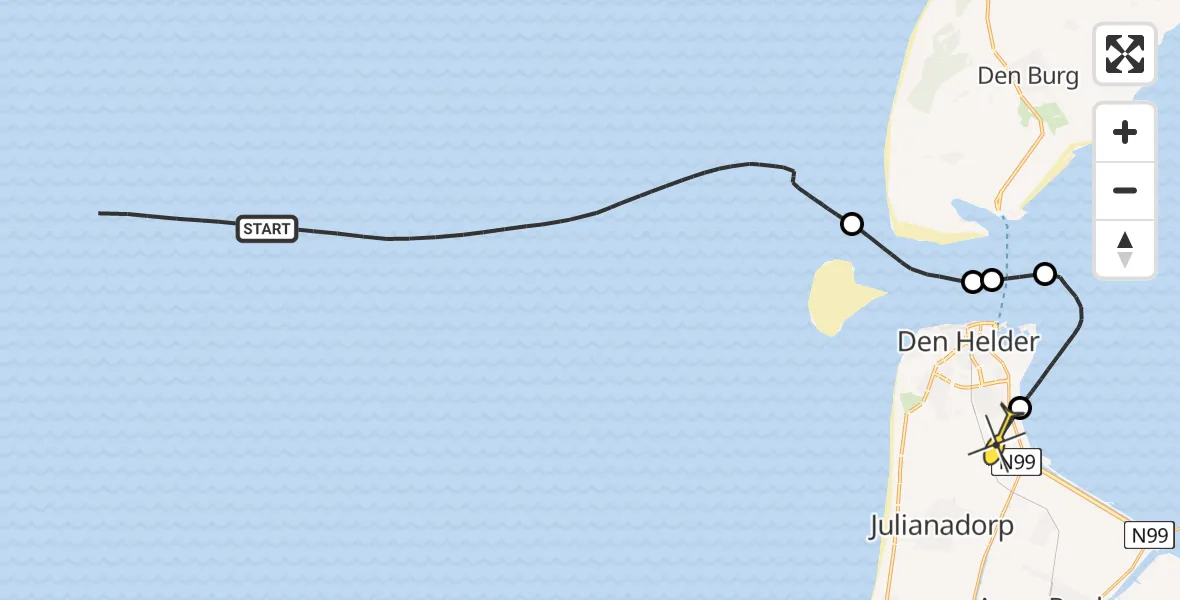 Routekaart van de vlucht: Kustwachthelikopter naar Vliegveld De Kooy, Luchthavenweg