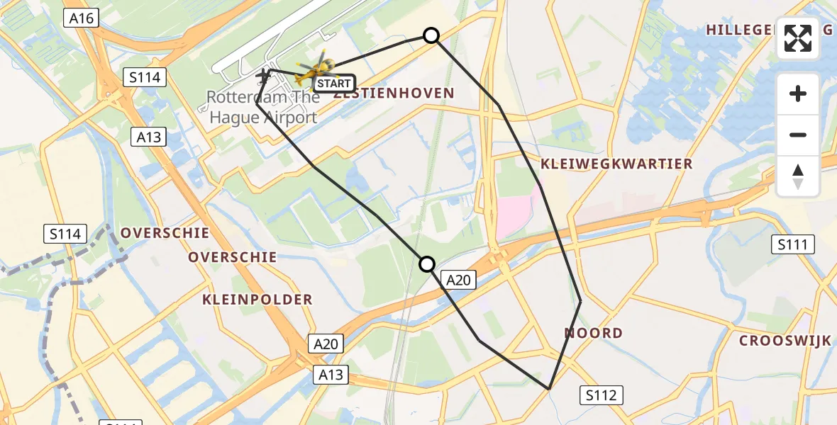 Vluchtroute Traumahelikopter Rotterdam The Hague Airport - Rotterdam The Hague Airport, 28 maart 2024, 16:58