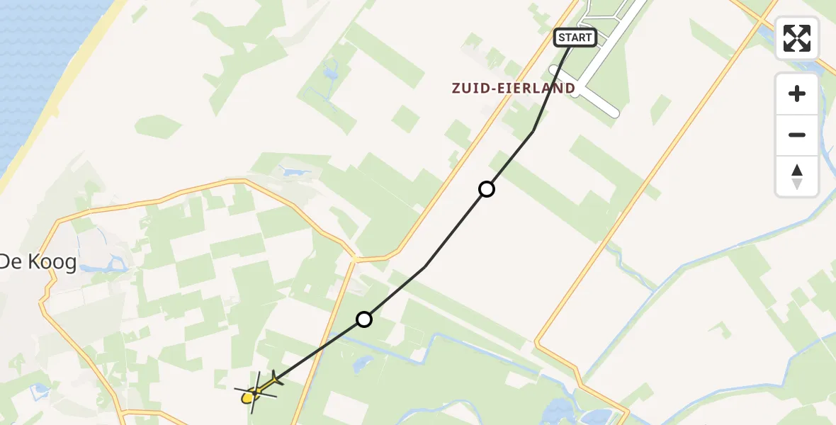 Routekaart van de vlucht: Politiehelikopter naar De Koog, Postweg