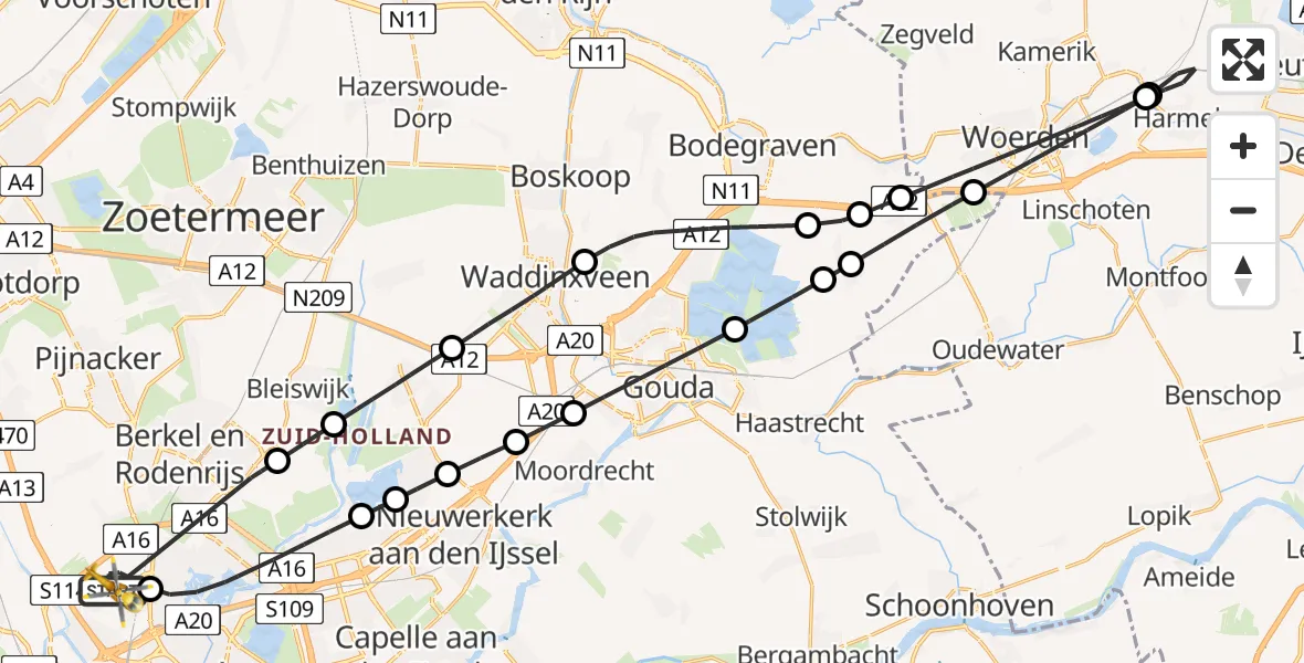 Vluchtroute Traumahelikopter Rotterdam The Hague Airport - Rotterdam The Hague Airport, 28 maart 2024, 19:58