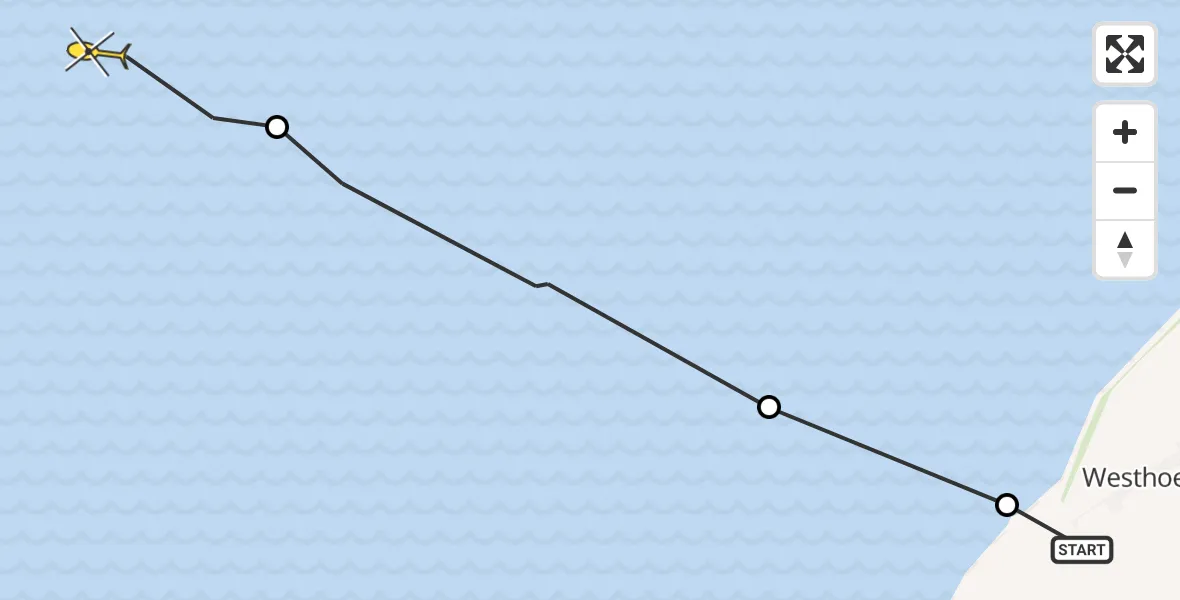 Routekaart van de vlucht: Ambulanceheli naar Oosterend, Oudebildtdijk