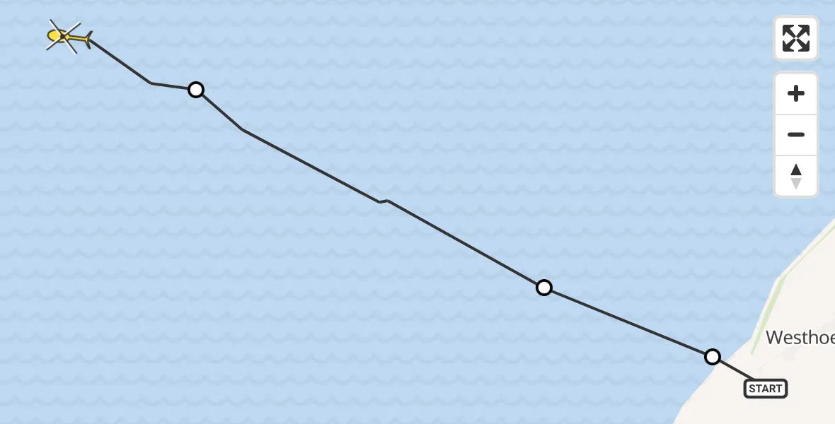 Routekaart van de vlucht: Ambulancehelikopter naar Oosterend, Oudebildtdijk