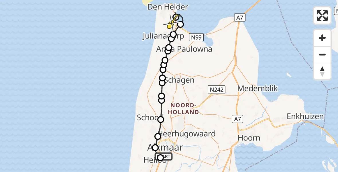 Routekaart van de vlucht: Kustwachthelikopter naar Vliegveld De Kooy, Luchthavenweg