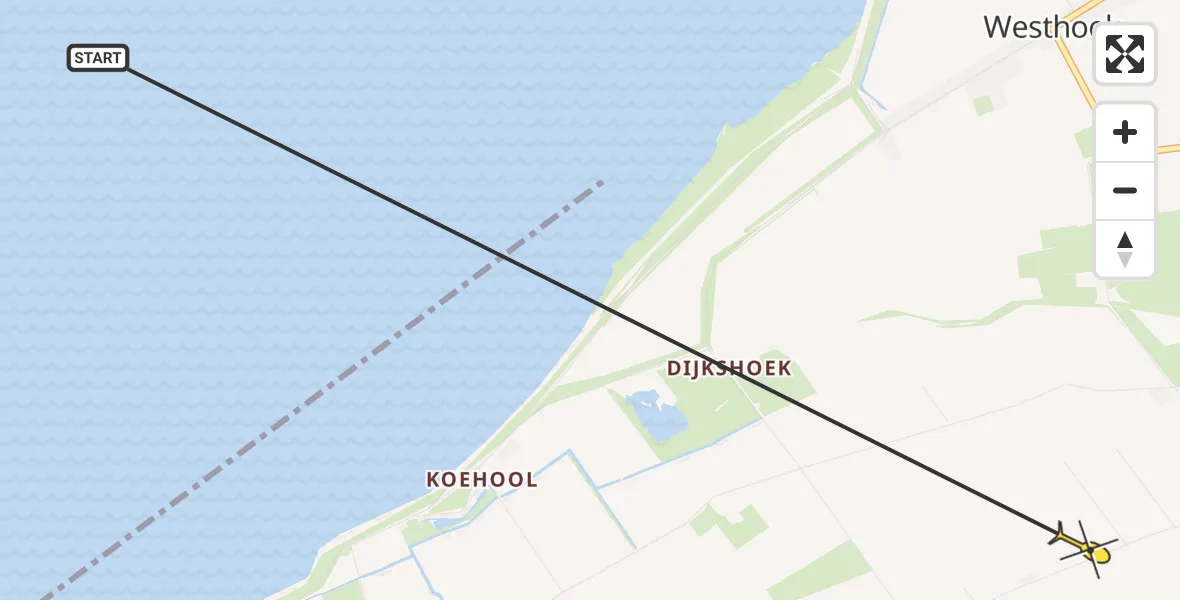 Routekaart van de vlucht: Ambulancehelikopter naar Minnertsga, Hearewei