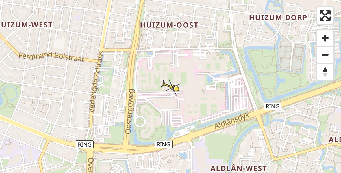 Vluchtroute Ambulancehelikopter van Leeuwarden naar Leeuwarden