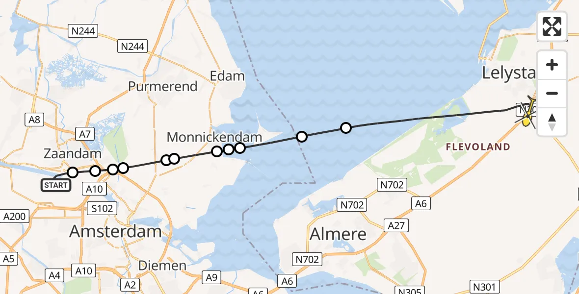 Routekaart van de vlucht: Lifeliner 1 naar Lelystad, Hornweg