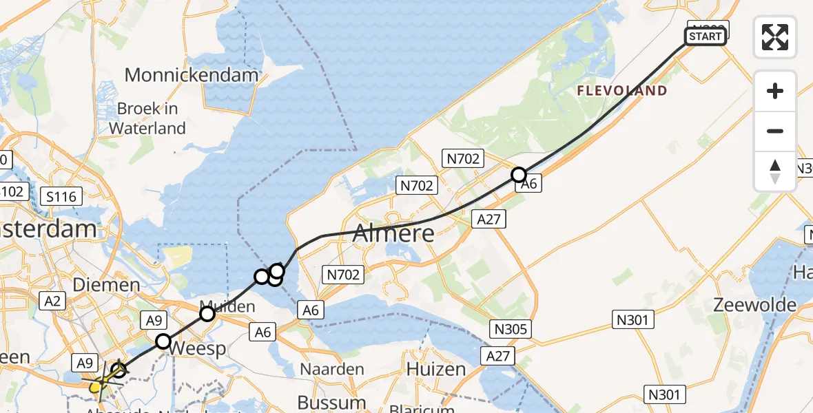 Routekaart van de vlucht: Lifeliner 1 naar Academisch Medisch Centrum (AMC), Poseidonweg