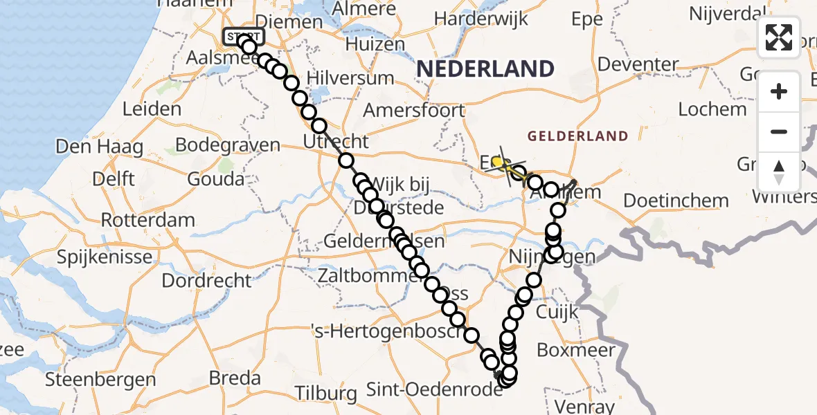 Routekaart van de vlucht: Politiehelikopter naar Ede, Kemajoranstraat