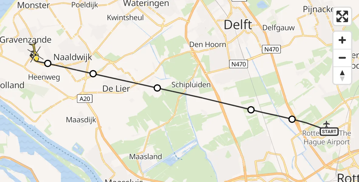 Routekaart van de vlucht: Lifeliner 2 naar 's-Gravenzande, Koningin Julianaweg