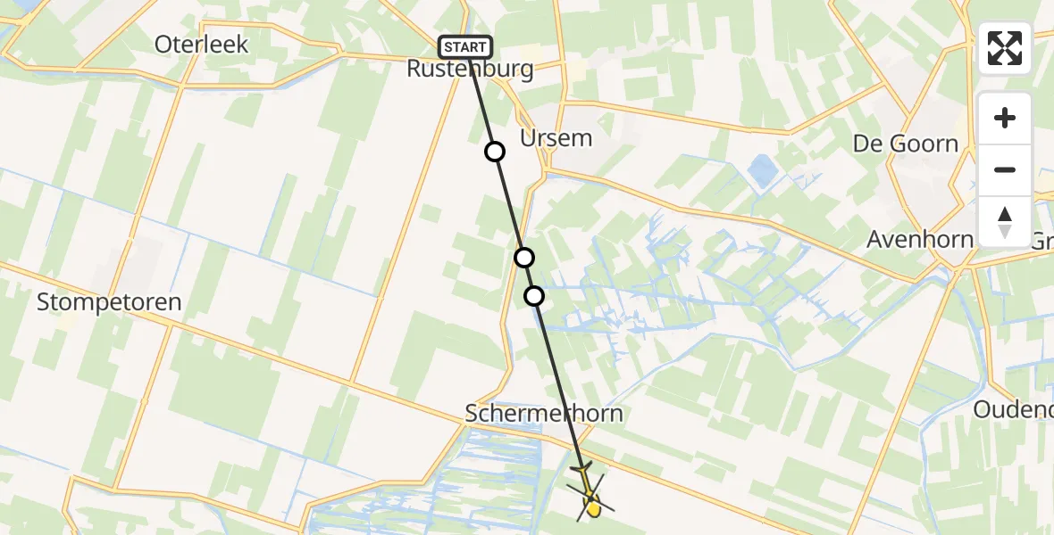 Routekaart van de vlucht: Politieheli naar Noordbeemster, Ursemmerweg