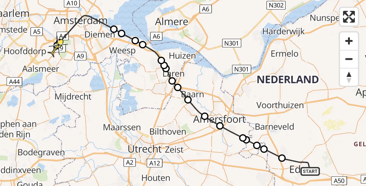 Routekaart van de vlucht: Politieheli naar Schiphol, Koeweg