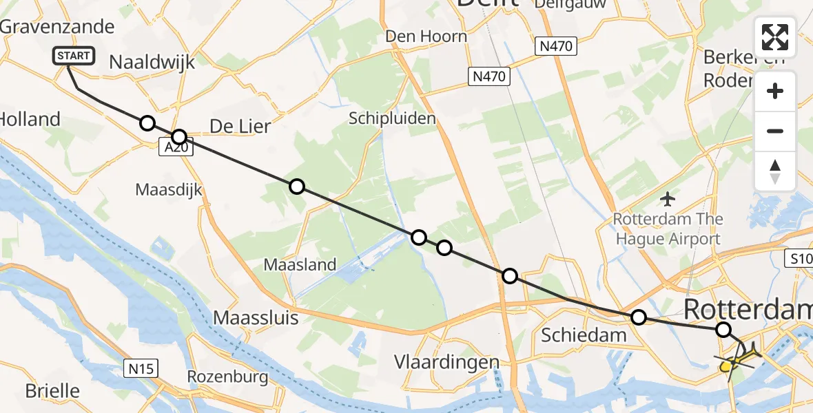 Routekaart van de vlucht: Lifeliner 2 naar Erasmus MC, Heen- en Geestvaart