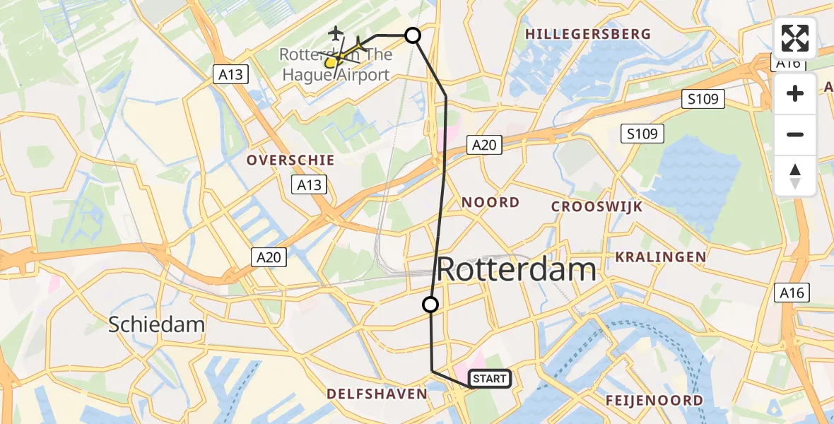 Routekaart van de vlucht: Lifeliner 2 naar Rotterdam The Hague Airport, Jan van Avennesstraat