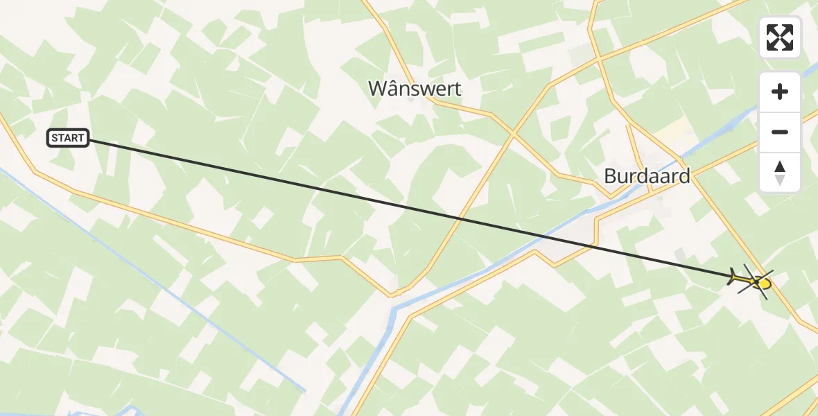 Routekaart van de vlucht: Ambulancehelikopter naar Burdaard, Wierewei