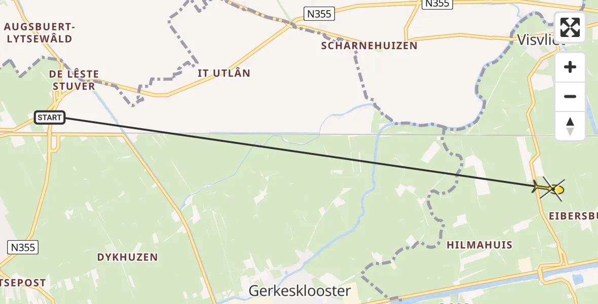 Routekaart van de vlucht: Ambulancehelikopter naar Lutjegast, Stationsweg