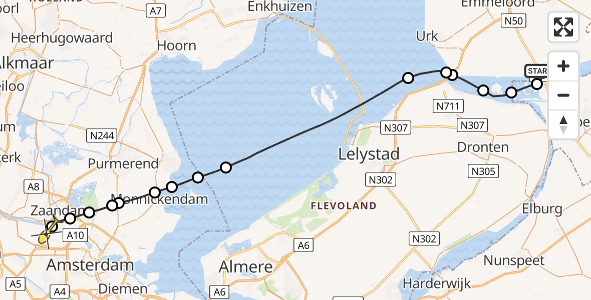 Routekaart van de vlucht: Lifeliner 1 naar Amsterdam Heliport, Balgweg