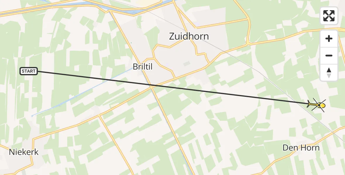 Routekaart van de vlucht: Ambulancehelikopter naar Den Horn, Weersterweg
