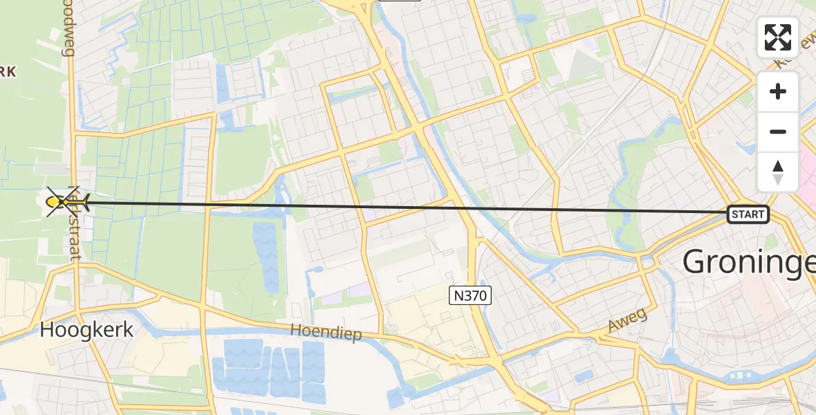 Routekaart van de vlucht: Ambulancehelikopter naar Groningen, Kerkstraat