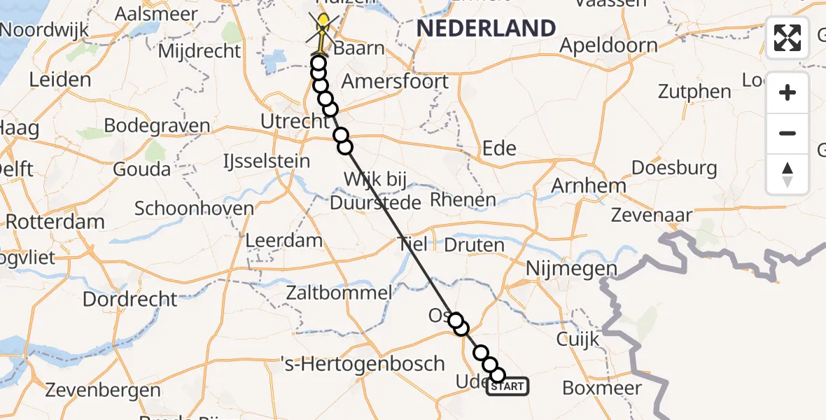 Routekaart van de vlucht: Politieheli naar Hilversum, Zeelandsedijk