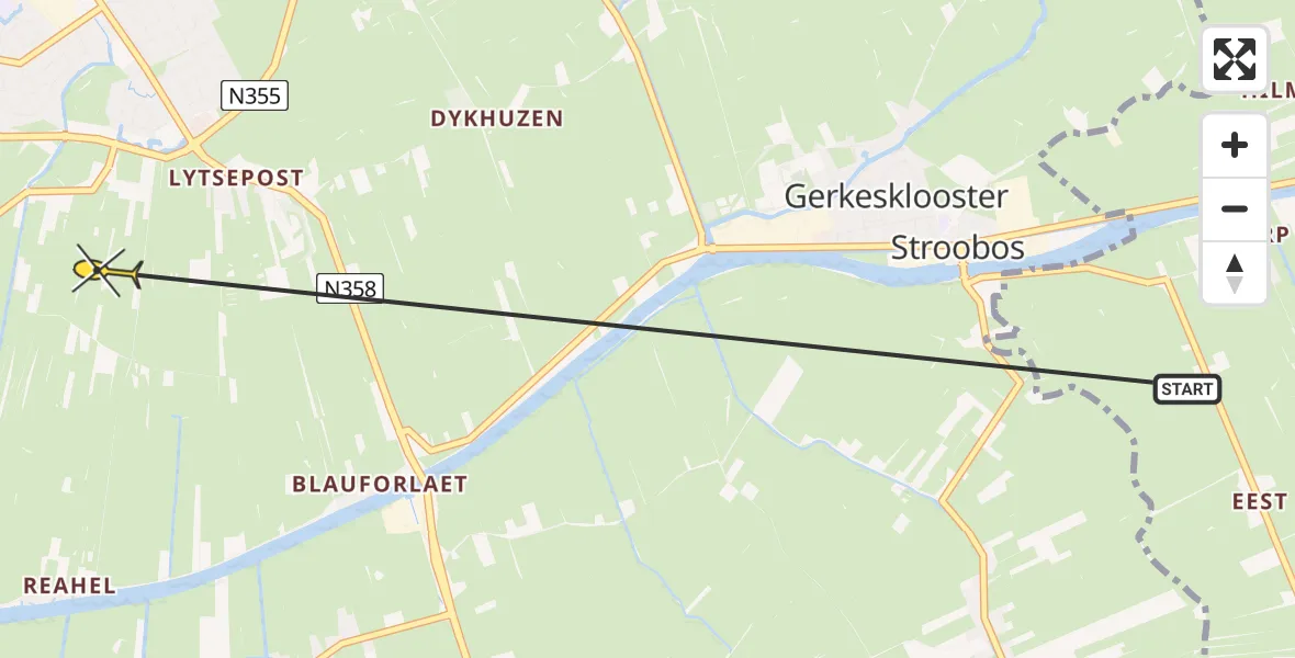 Routekaart van de vlucht: Ambulancehelikopter naar Buitenpost, Rohelsterweg