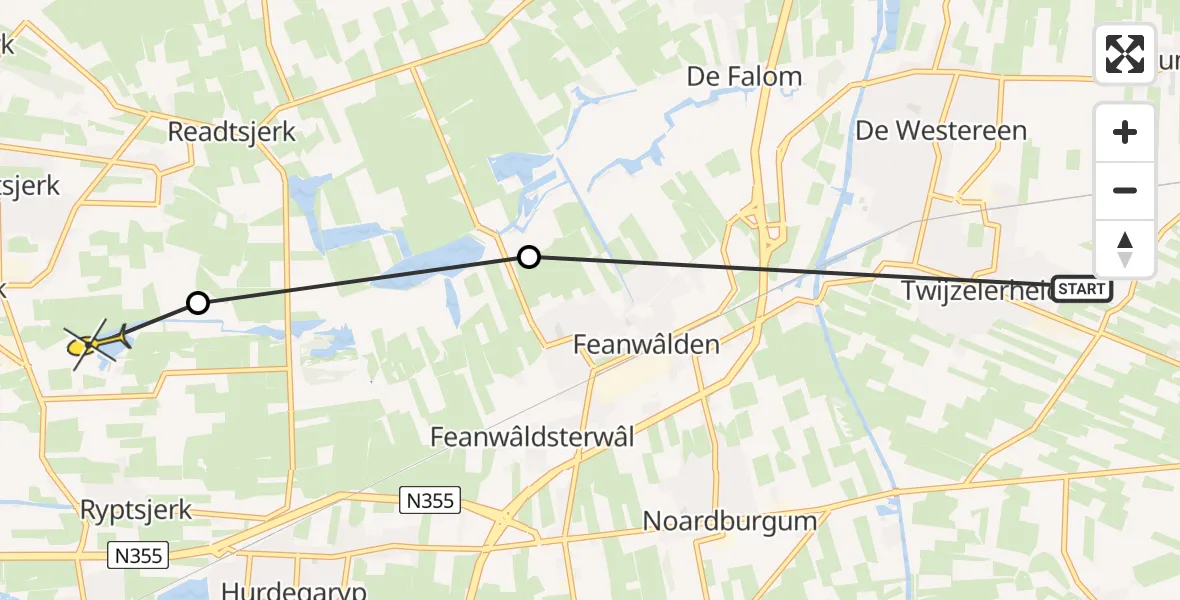 Routekaart van de vlucht: Ambulancehelikopter naar Ryptsjerk, Bûtefjild 24