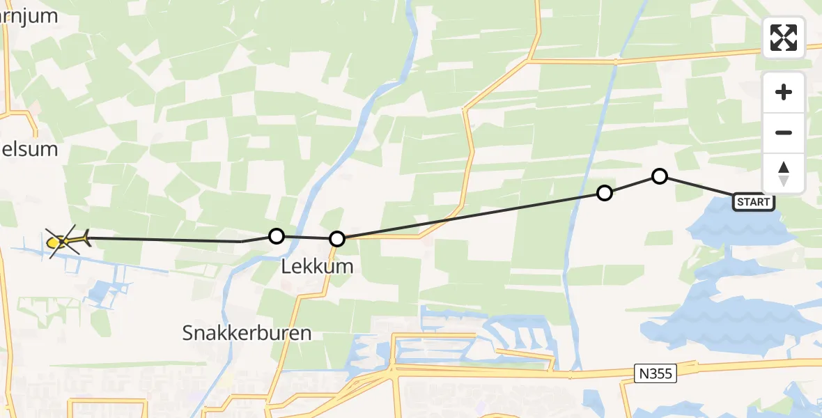 Routekaart van de vlucht: Ambulanceheli naar Jelsum, Alddeel