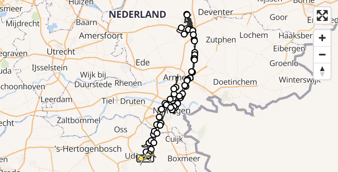 Routekaart van de vlucht: Politieheli naar Vliegbasis Volkel, Houtvennen