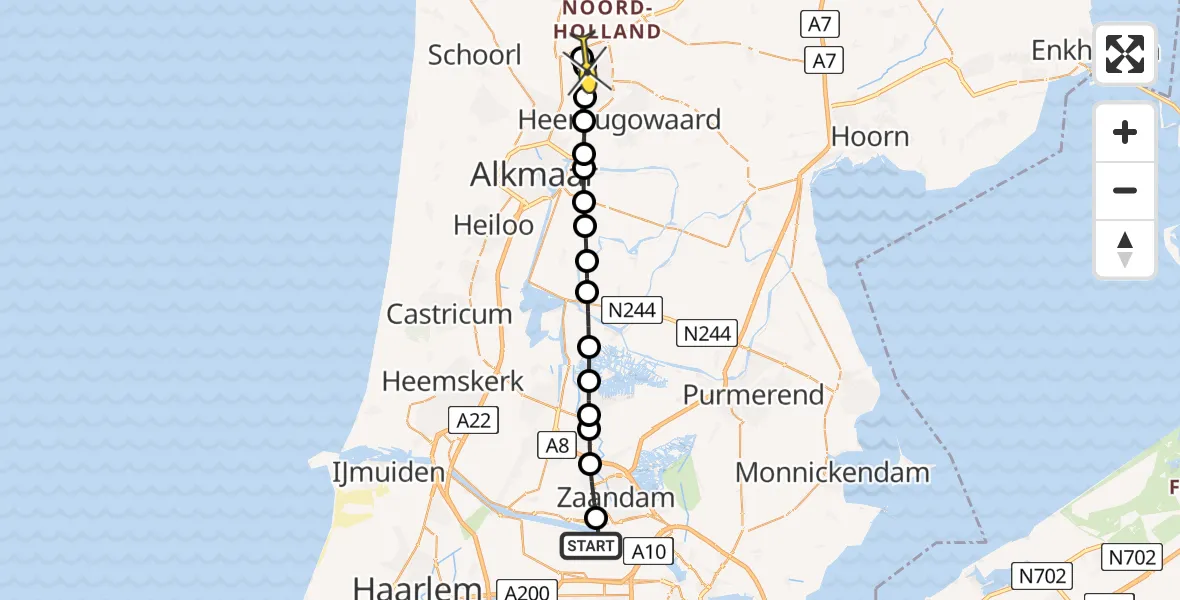 Routekaart van de vlucht: Lifeliner 1 naar Zuid-Scharwoude, Capriweg