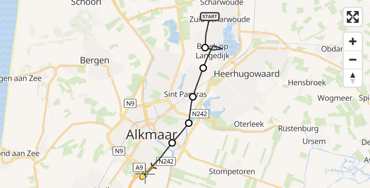 Routekaart van de vlucht: Lifeliner 1 naar Alkmaar, Wiggersgroet